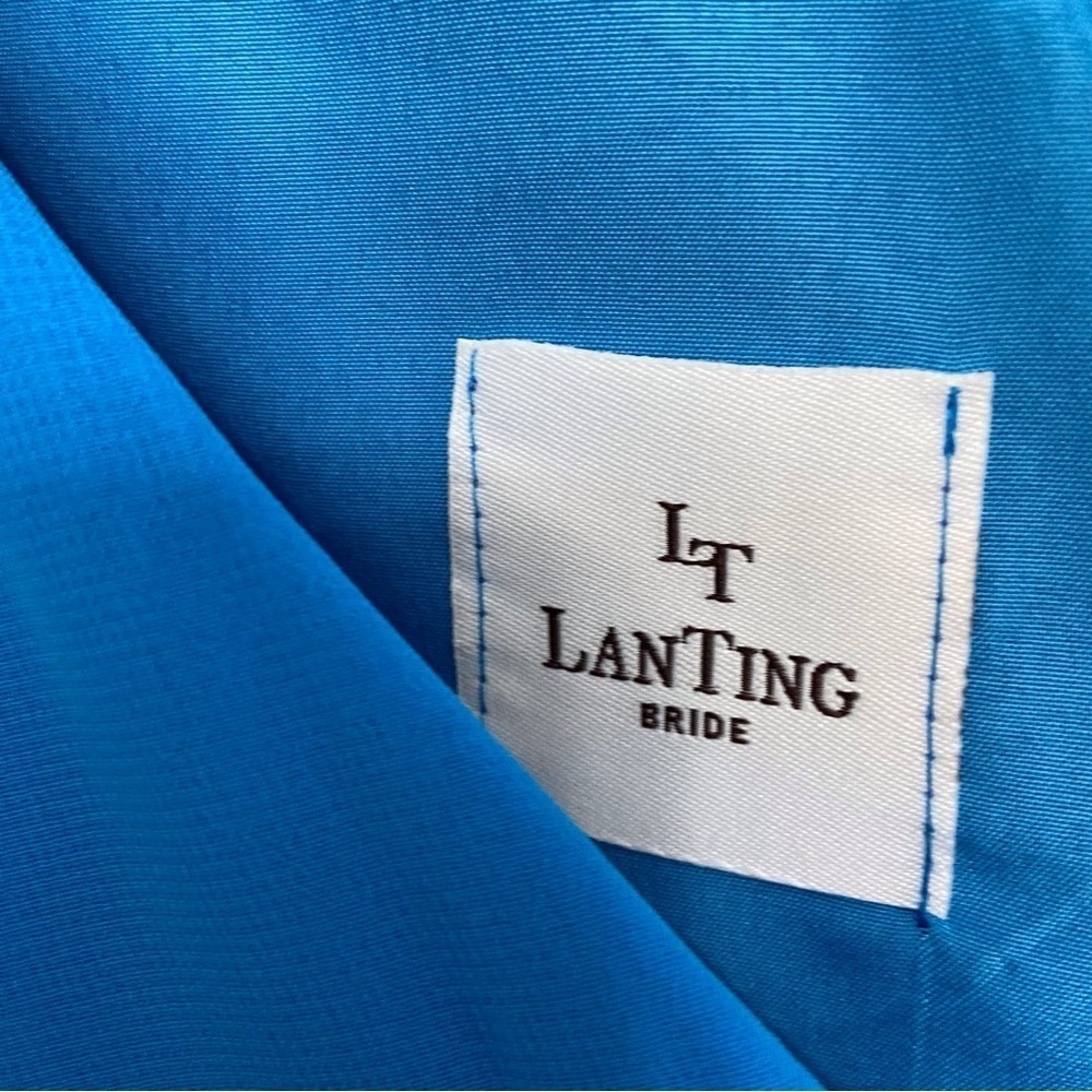 LT Lanting Bride Blue Chiffon Plus  XXL Asymmetric Blouse Resort Poolside Chic - Picture 3 of 16